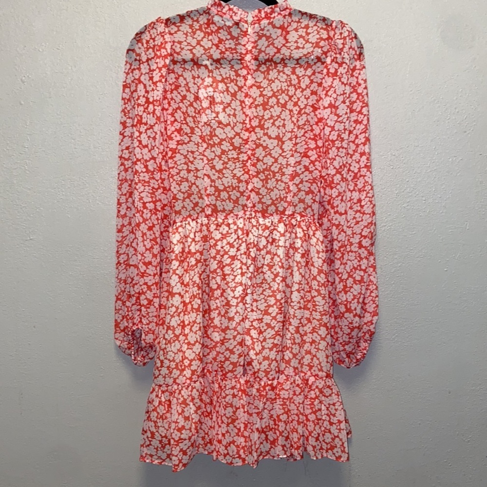 Inthebeginning Coral White Floral Smocked Ruffle Cottagecore Prairie Dress 4784 - Picture 4 of 9